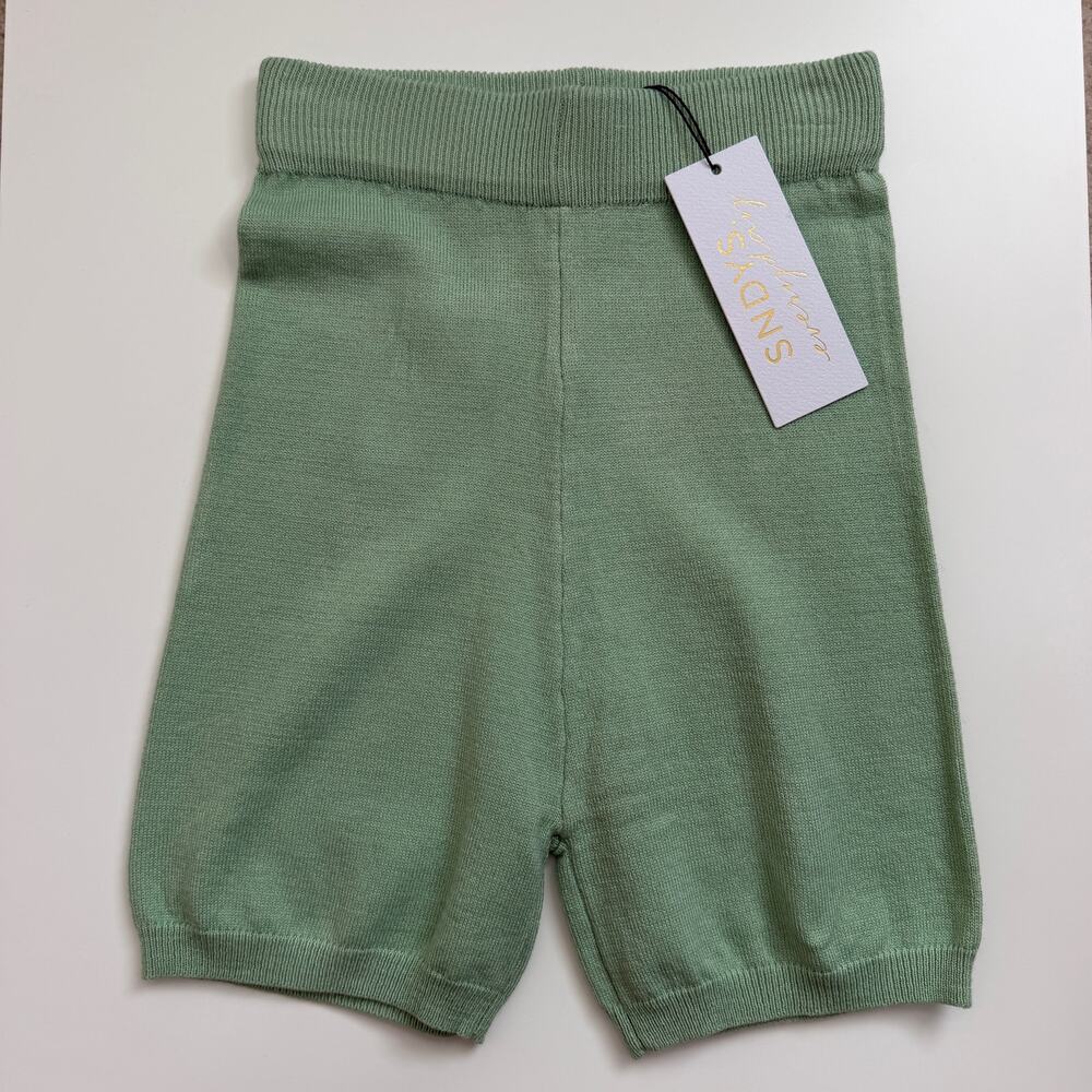 NWT SNDYS Everyday Knit Biker Shorts High Rise Ribbed Sage Green Women XS Casual